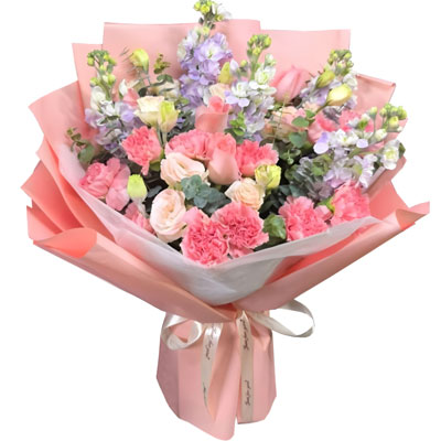 12朵粉色康乃馨5朵戴安娜粉玫瑰,感恩您的疼爱