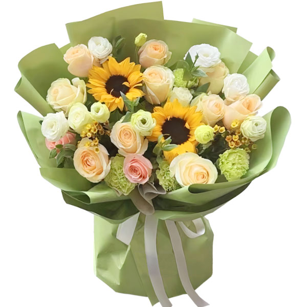 12朵玫瑰混搭2朵向日葵,岁月待您温柔