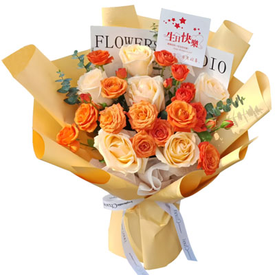 6朵香槟玫瑰3支多头玫瑰,爱情岁月愈久