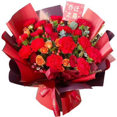 15朵红色康乃馨4朵红玫瑰,未来皆好风景