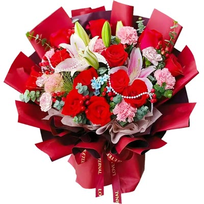 11朵红玫瑰9朵康乃馨百合,爱全都给你