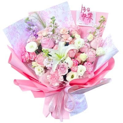 10朵戴安娜粉玫瑰3朵粉色康乃馨,生活如意圆满