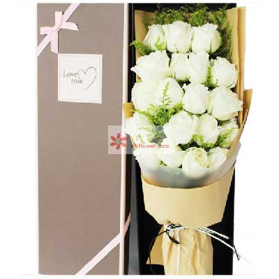 19朵白玫瑰，礼盒装，时刻都想你
