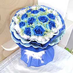 11朵蓝色玫瑰单只包装，真爱一生一世