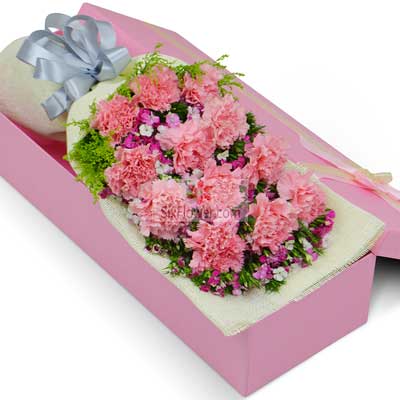 12朵粉色康乃馨，礼盒装，感恩你一生