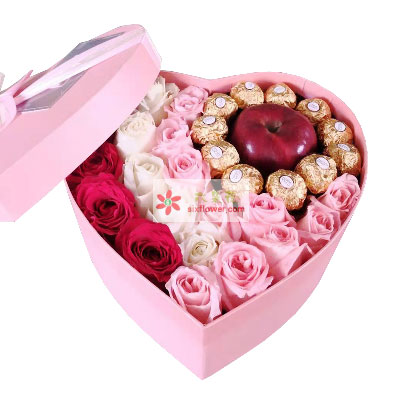 19朵玫瑰巧克力苹果礼盒，心心相…
