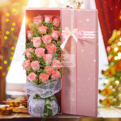 19朵戴安娜粉玫瑰，礼盒装，让我一生不再孤寂