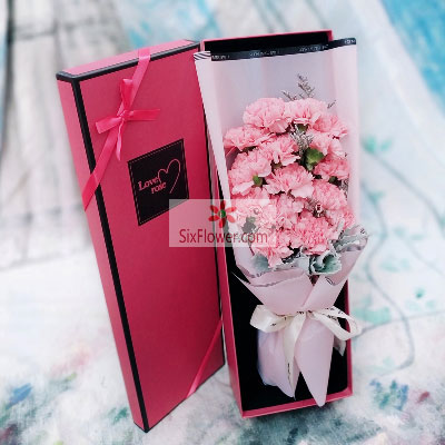 16朵粉色康乃馨，礼盒装，千言万语