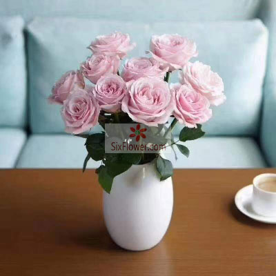 11朵粉玫瑰，精美陶瓷瓶，愿幸福属于我和最爱的你