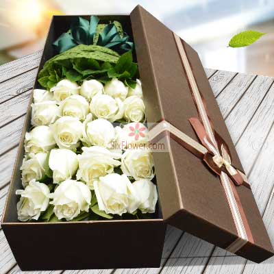 21朵白玫瑰，礼盒装，浪漫情路你知我心