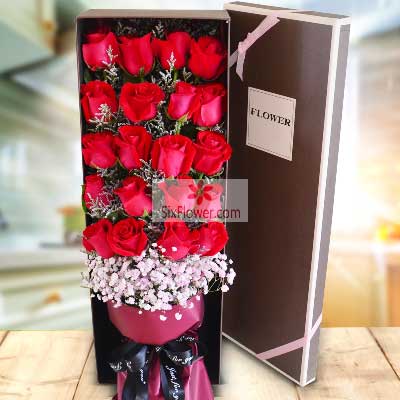 20朵红玫瑰，礼盒装，一如既往地爱你