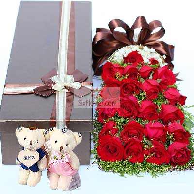 22朵红玫瑰，礼盒装，爱你是我一辈子的承诺