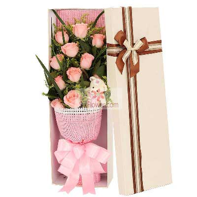 11朵戴安娜粉玫瑰，礼盒装，真诚真心的爱