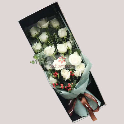 19朵白玫瑰礼盒，心中思念