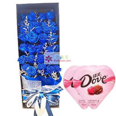 33朵蓝玫瑰巧克力礼盒，真情真爱