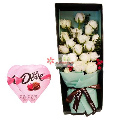 19朵白玫瑰巧克力礼盒，今生好生幸福