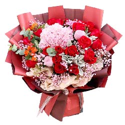 19朵红玫瑰绣球花，爱情的力量