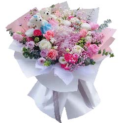 9朵戴安娜粉玫瑰白玫瑰绣球花，幸福快乐的每一天