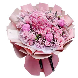 18朵戴安娜粉玫瑰绣球花，宝贝你快乐幸福