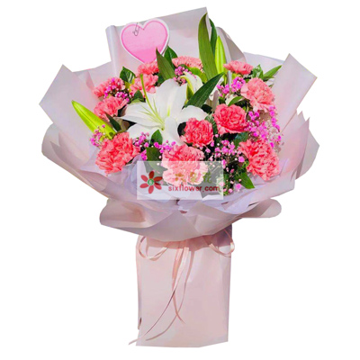 12朵粉色康乃馨百合，由衷的敬意