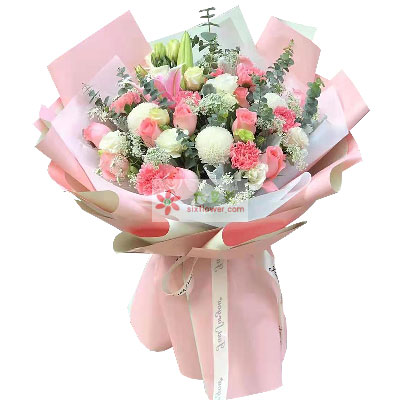11朵戴安娜粉玫瑰康乃馨，永远幸福