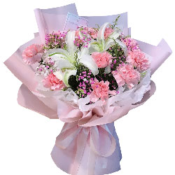 12朵粉色康乃馨百合，祝愿安康幸福长