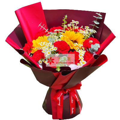 11朵红色康乃馨向日葵，祝福你开心快乐