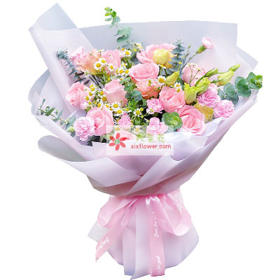 9朵戴安娜粉玫瑰康乃馨，愿你快乐久久