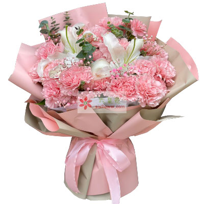 22朵粉色康乃馨百合，最深深的祝福
