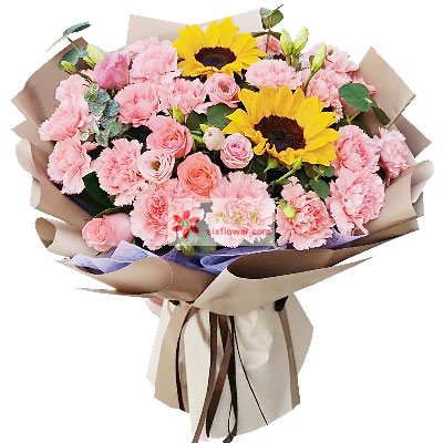 19朵粉色康乃馨向日葵，无限的祝福
