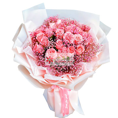 16朵戴安娜粉玫瑰康乃馨，最美好的回忆