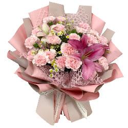 19朵粉色康乃馨百合，有你世间更美好