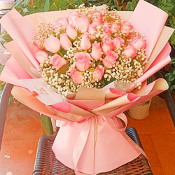33朵戴安娜粉玫瑰满天星，给你一辈子的爱与幸福