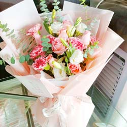 9朵戴安娜粉玫瑰康乃馨，心中的鼓励