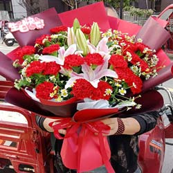 29朵红色康乃馨百合，您的爱伟大