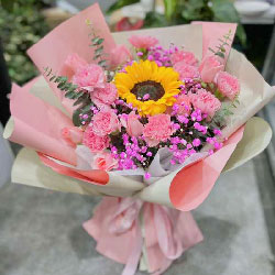 11朵粉色康乃馨玫瑰向日葵，永远美丽的你