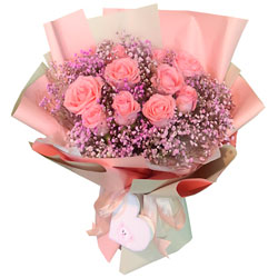 11朵戴安娜粉玫瑰粉色满天星，每次爱的感动