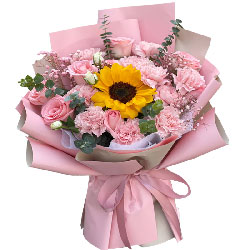 11朵粉色康乃馨粉玫瑰向日葵，信步风雨人生