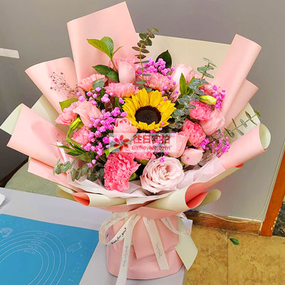 11朵粉色康乃馨向日葵，万事顺心