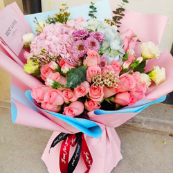 33朵戴安娜粉玫瑰绣球花，一辈子的珍惜