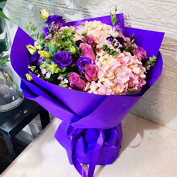11朵紫玫瑰粉色绣球花，给你一生的幸福