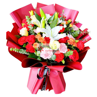 9朵红玫瑰康乃馨百合	，红色康乃馨和粉色康乃馨如何搭配	？