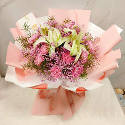 18朵粉色康乃馨百合，为你许愿