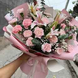 20朵粉色康乃馨粉色多头百合，幸福的花为你开