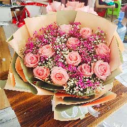 11朵戴安娜玫瑰粉色满天星，渴望你的出现