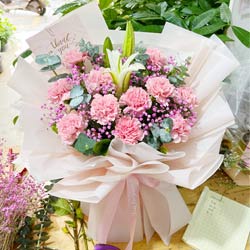 12朵粉色康乃馨百合，您的教诲如春风