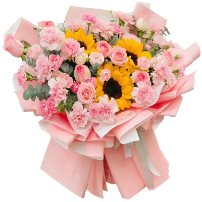 19朵康乃馨粉玫瑰，幸福健康永远…