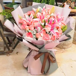 19朵粉玫瑰百合康乃馨，不负春光健康快乐