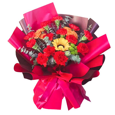 12朵红色康乃馨向日葵，收获幸福和健康