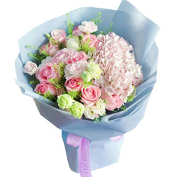 9朵戴安娜粉玫瑰绣球花，让我们相伴一生